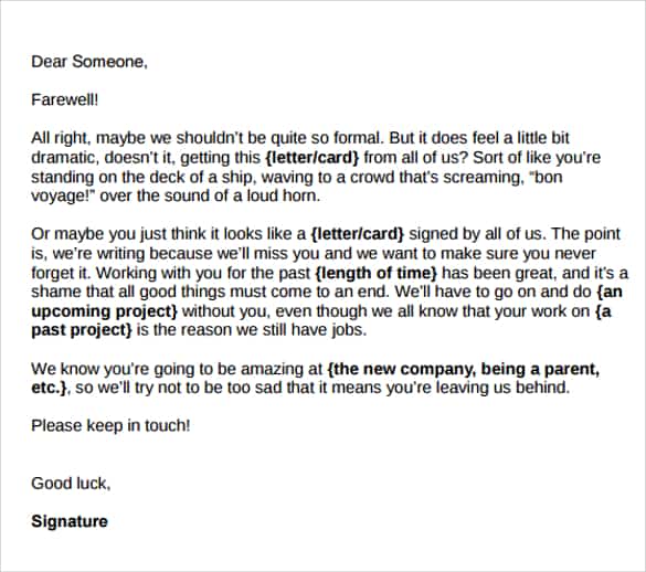 a parting farewell in a letter