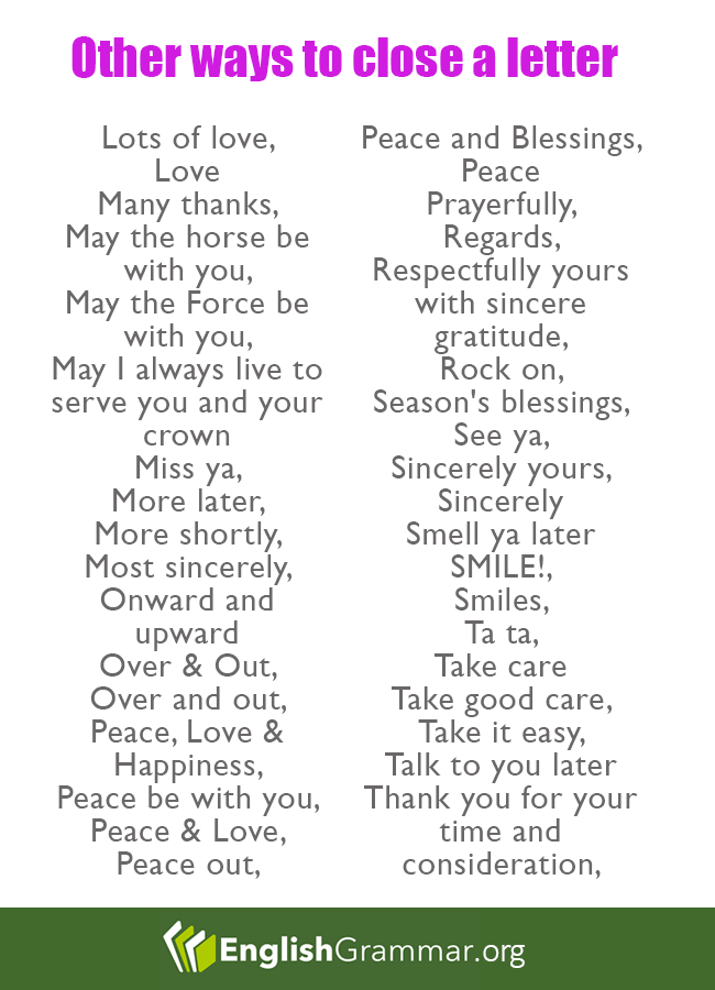 another word for sincerely in a letter