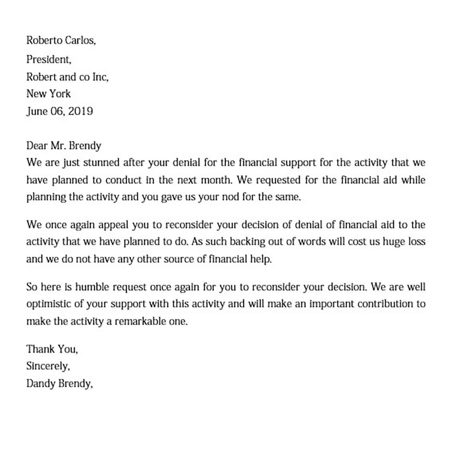 appeal letter for financial assistance