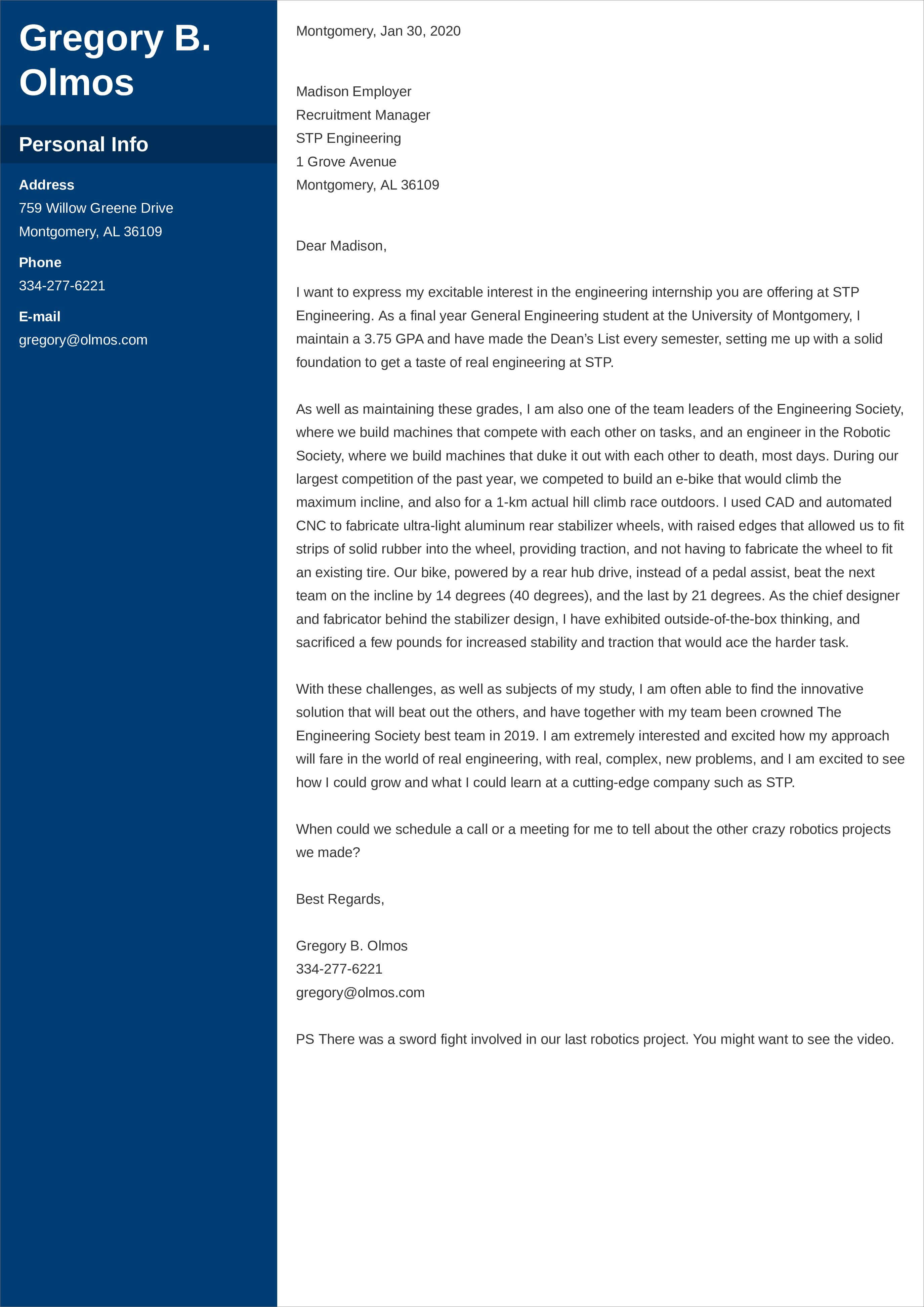 application letter for engineering internship