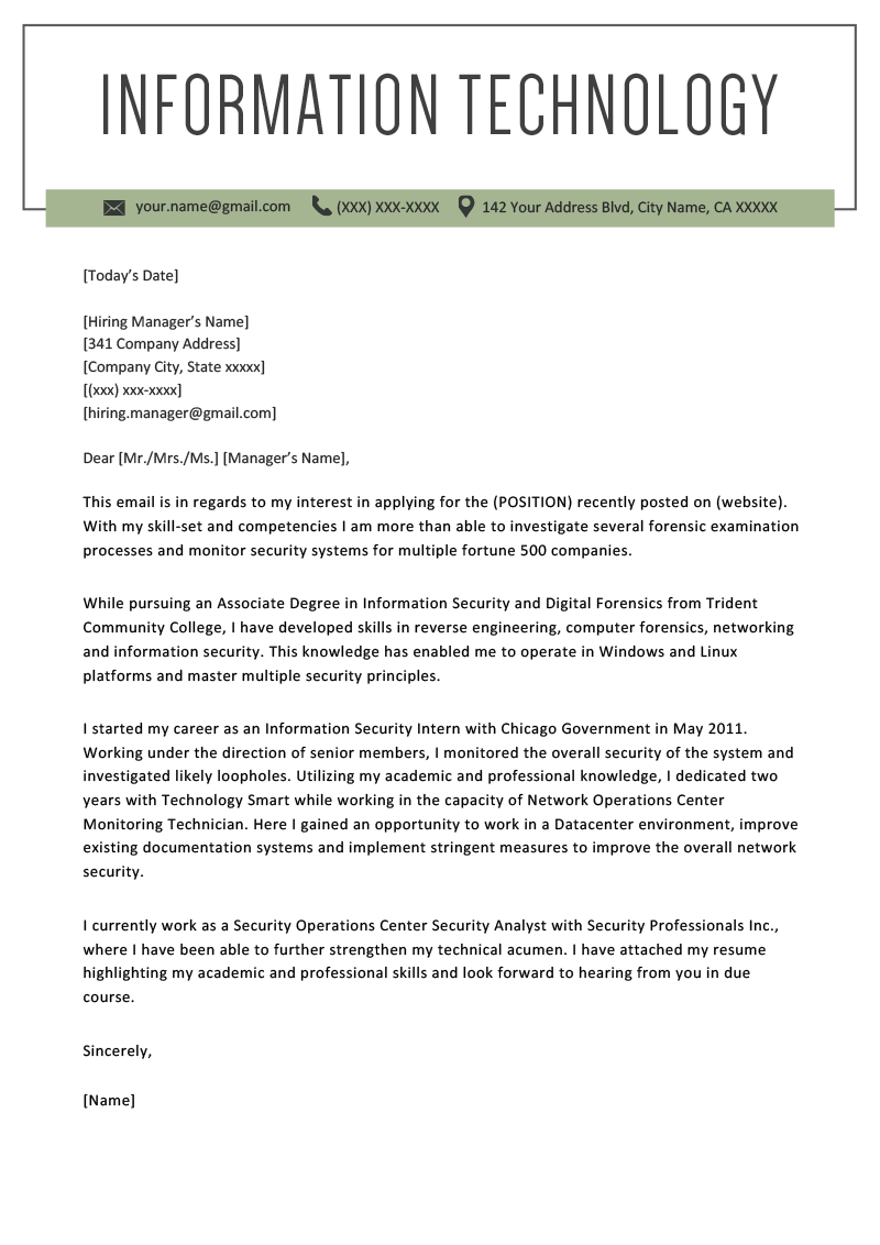 application letter for information technology position