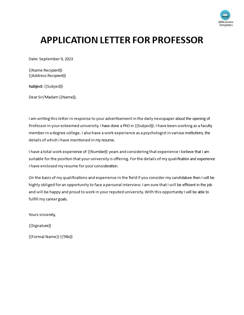 Crafting an Effective Application Letter for Professor Positions: Tips and Examples