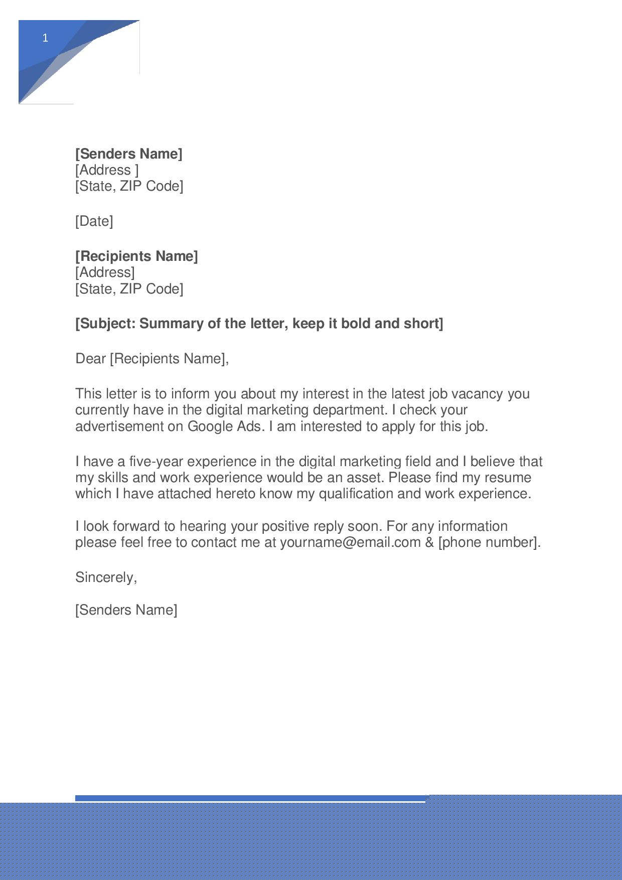 application letter sample for any position