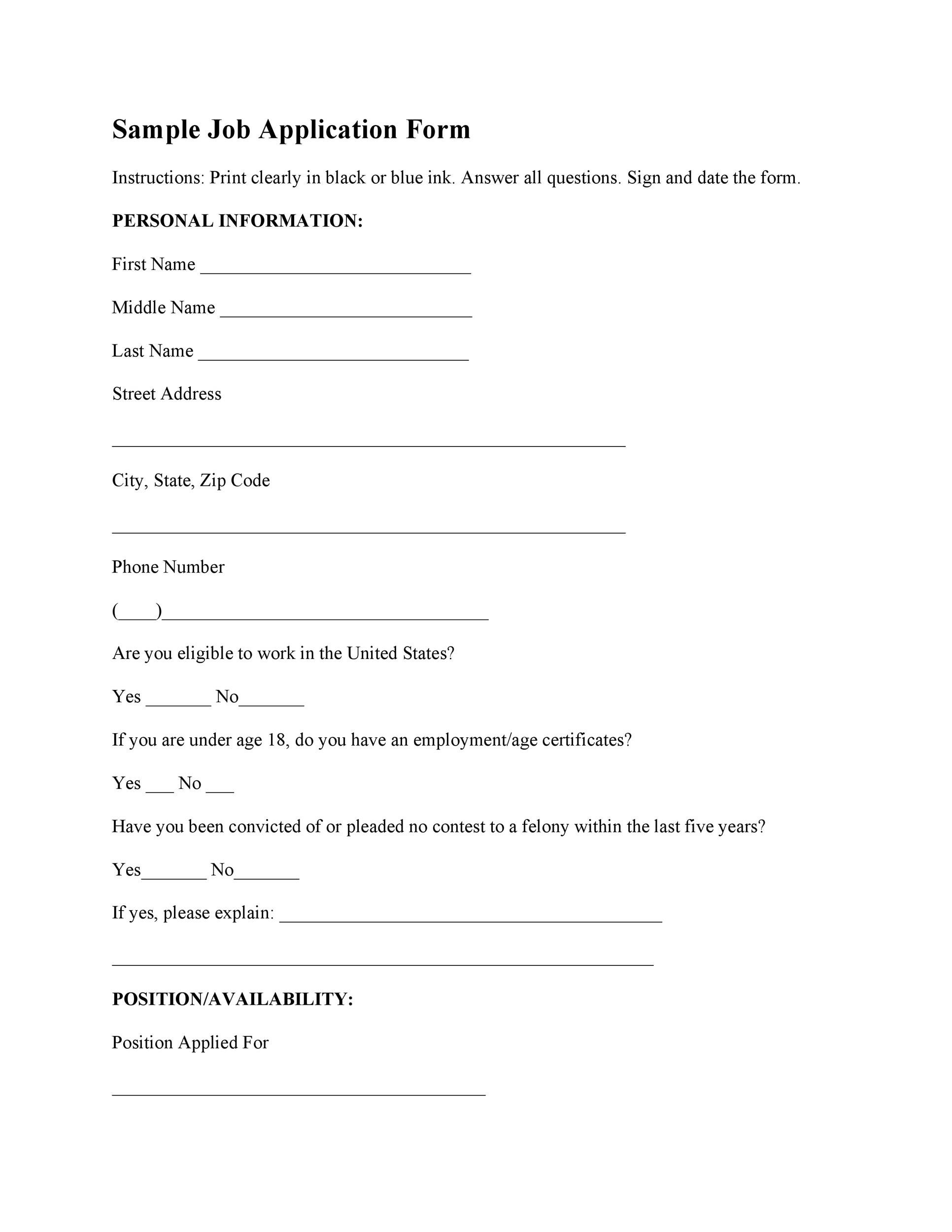 basic job application template word