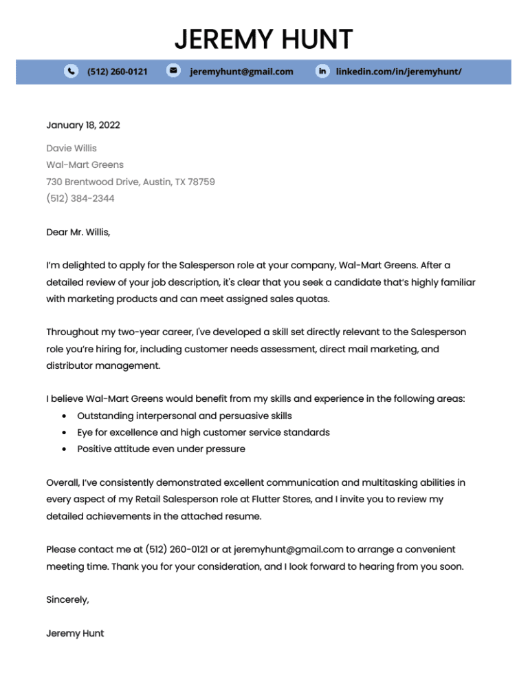 bullet point cover letter samples