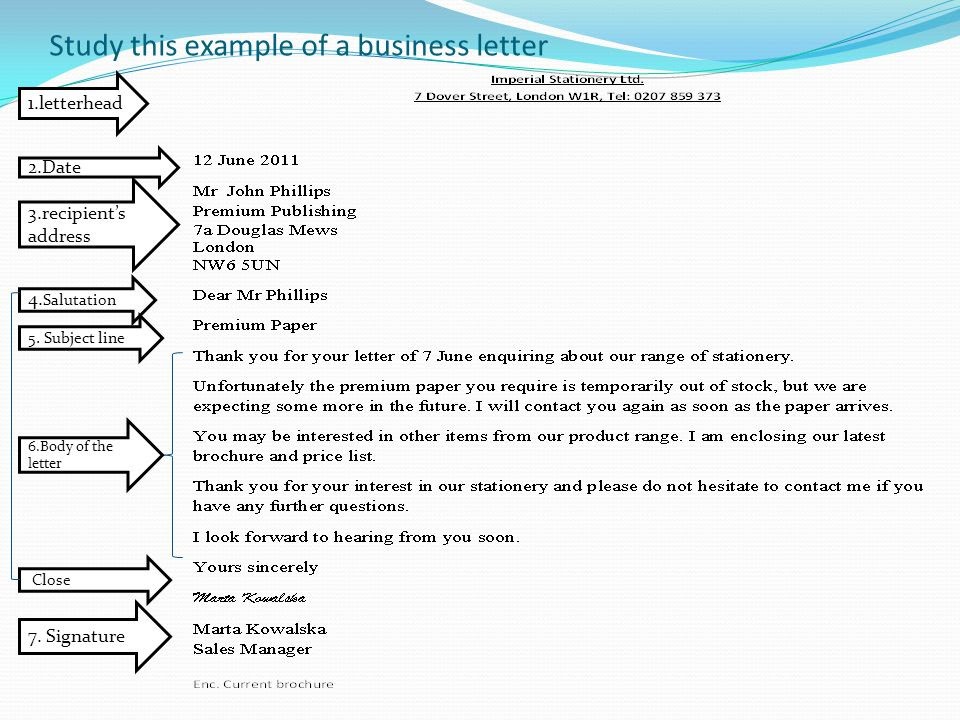 business letter example subject line