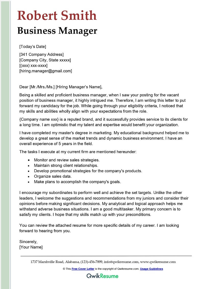 How to Craft a Winning Business Manager Cover Letter
