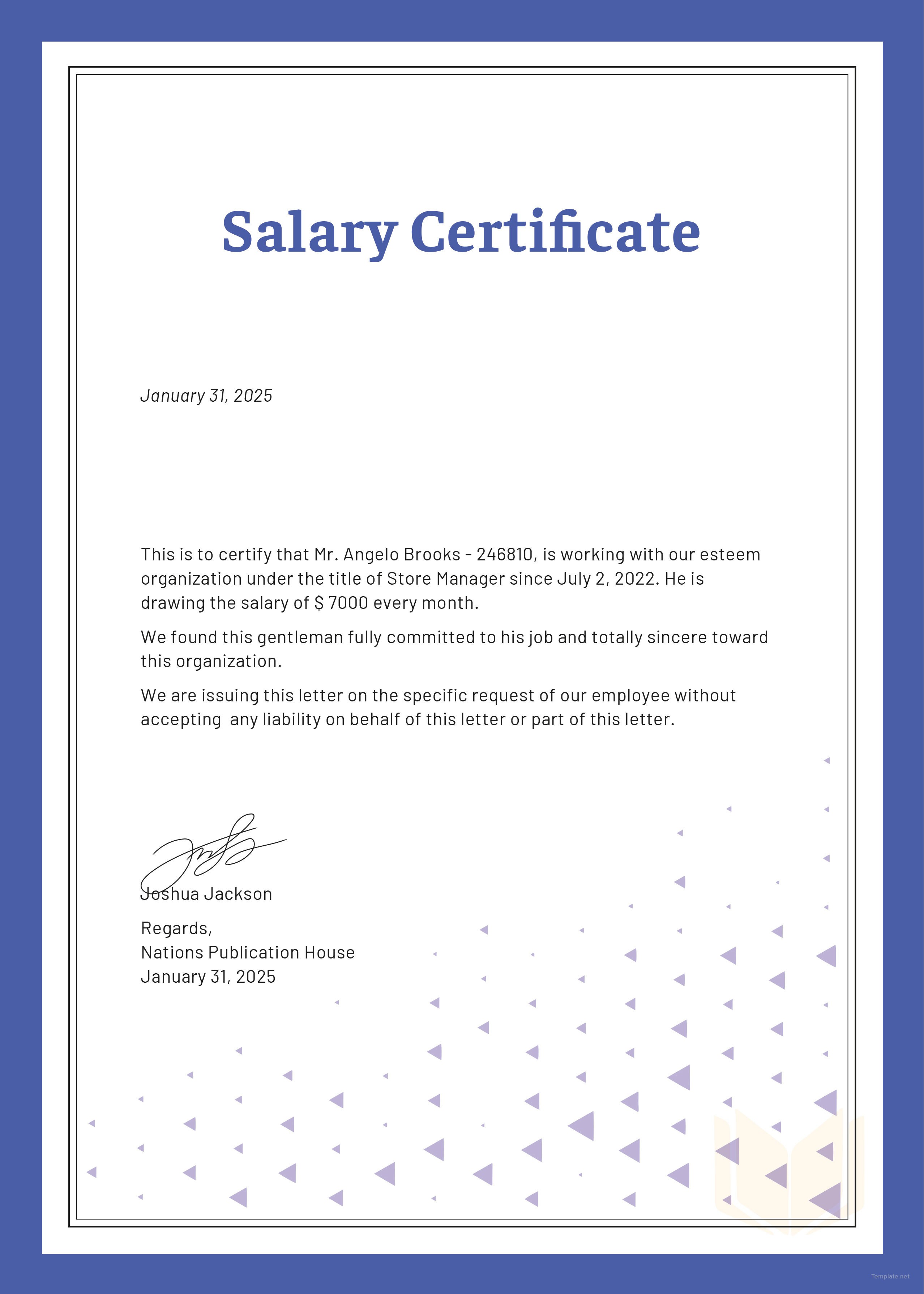 certificate of employment with salary
