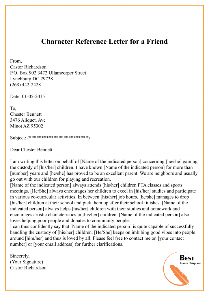character reference letter for a friend