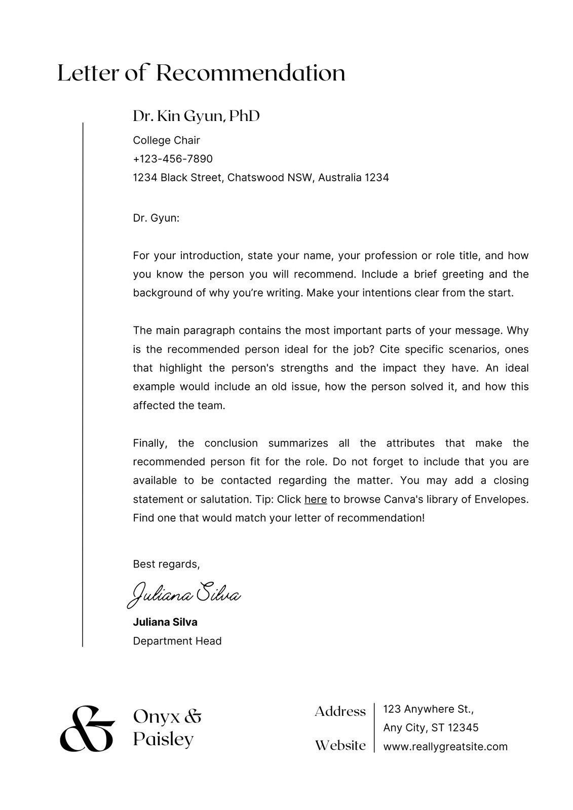 closing a letter of recommendation