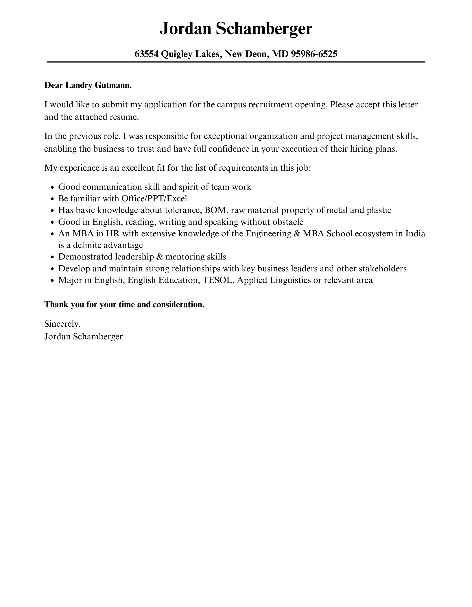 cover letter examples for on campus jobs