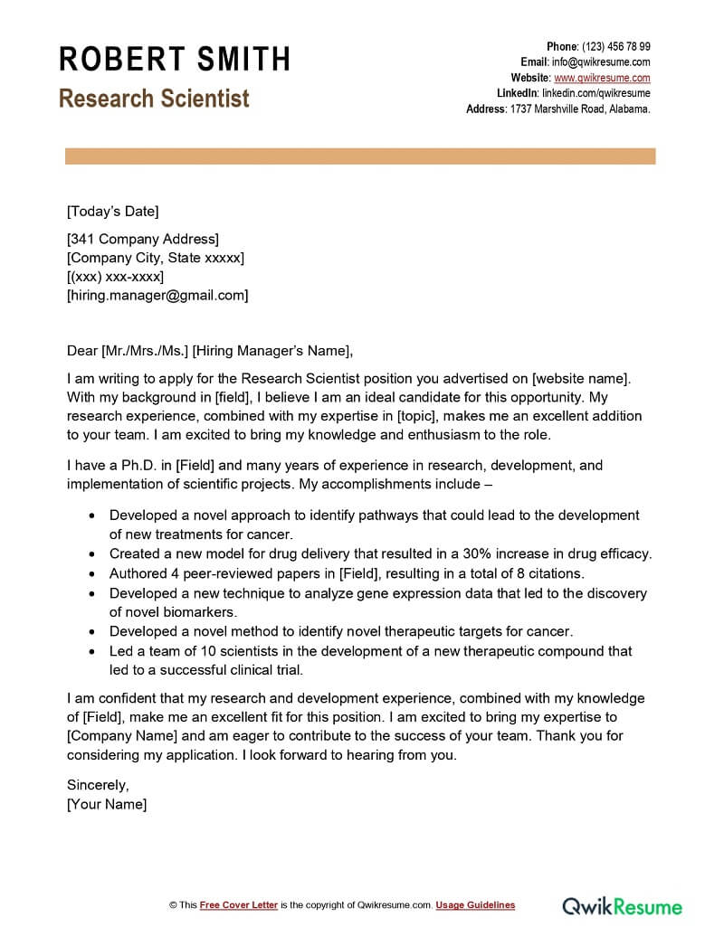 cover letter examples for research