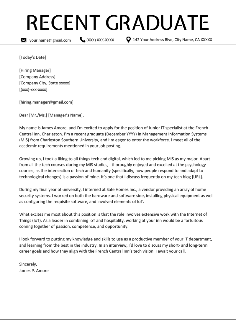 cover letter examples recent graduate