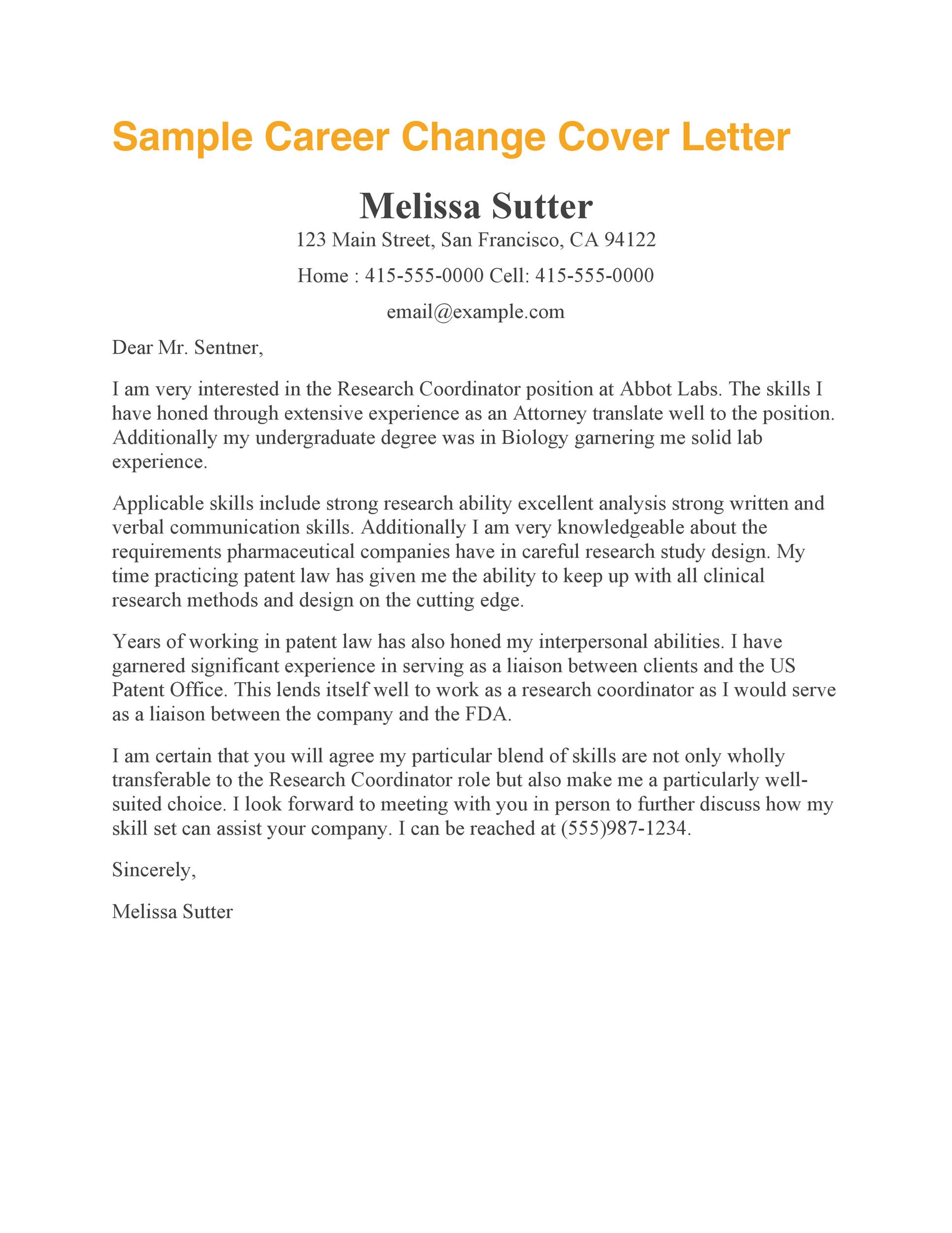 cover letter for changing careers
