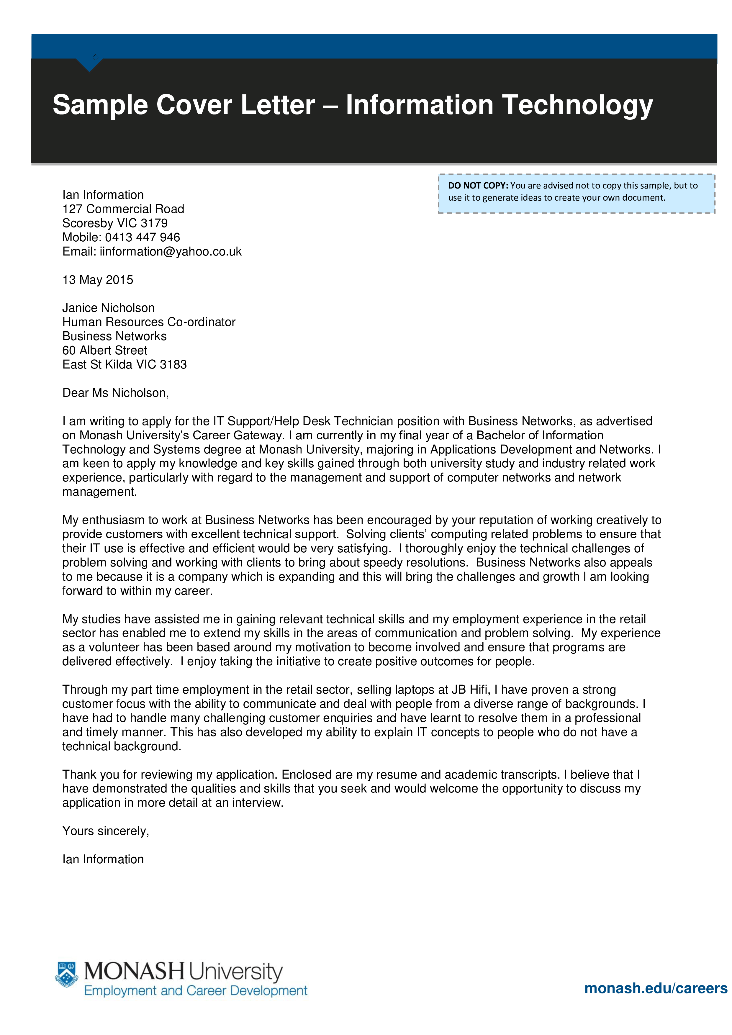 cover letter for it position