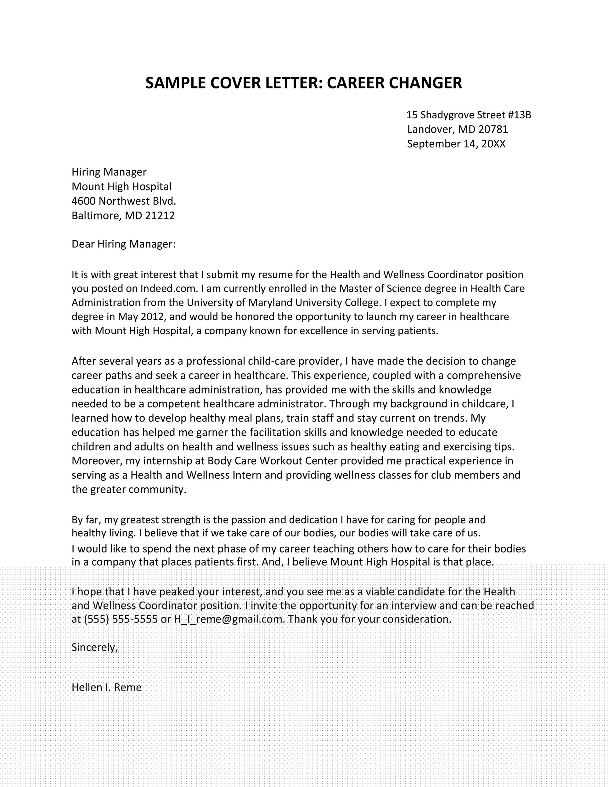cover letter for switching careers