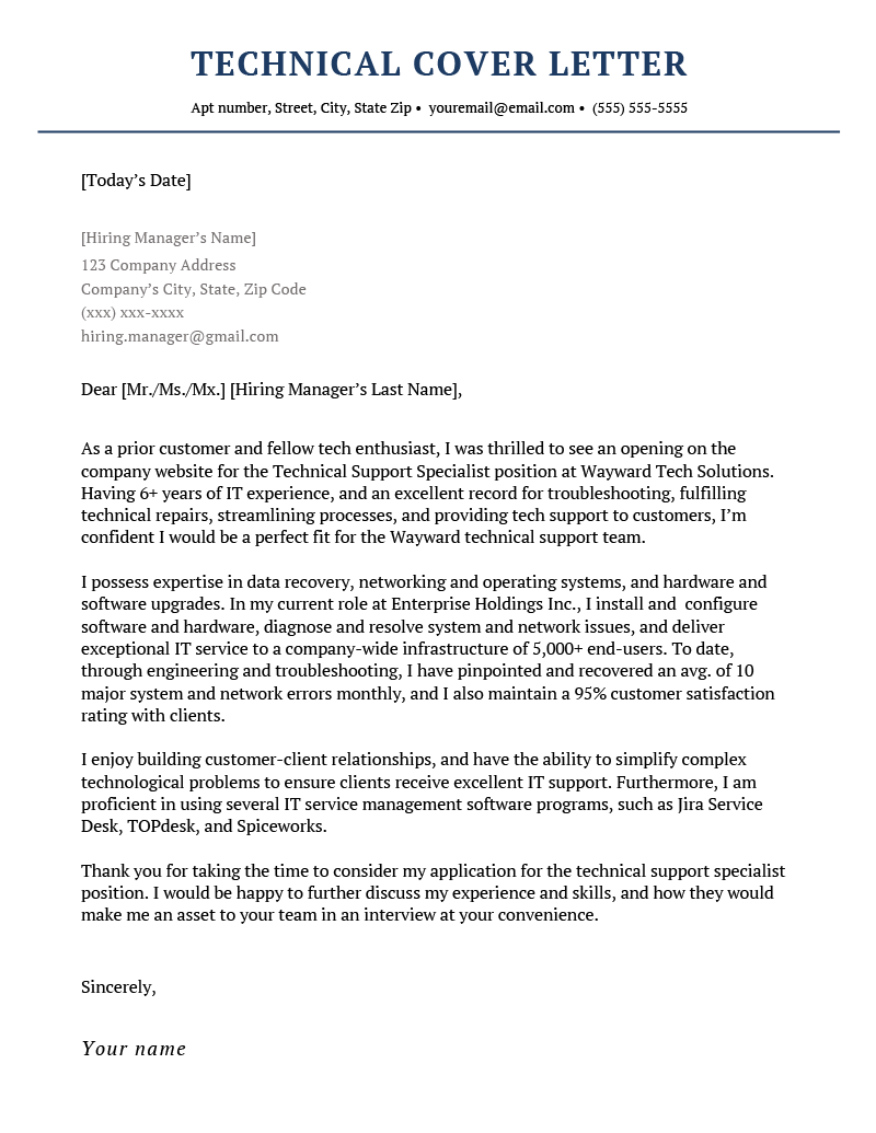 cover letter for technical job