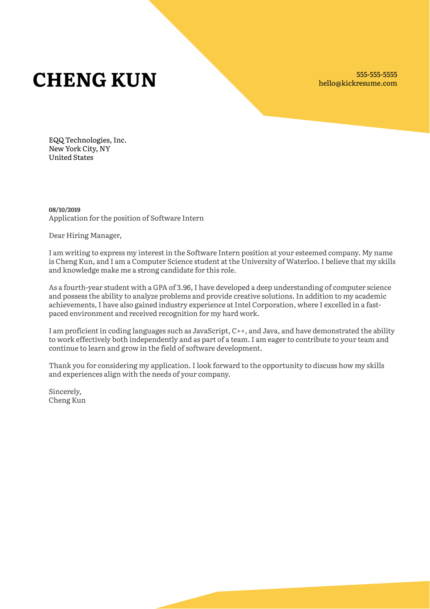 cover letter for university job application