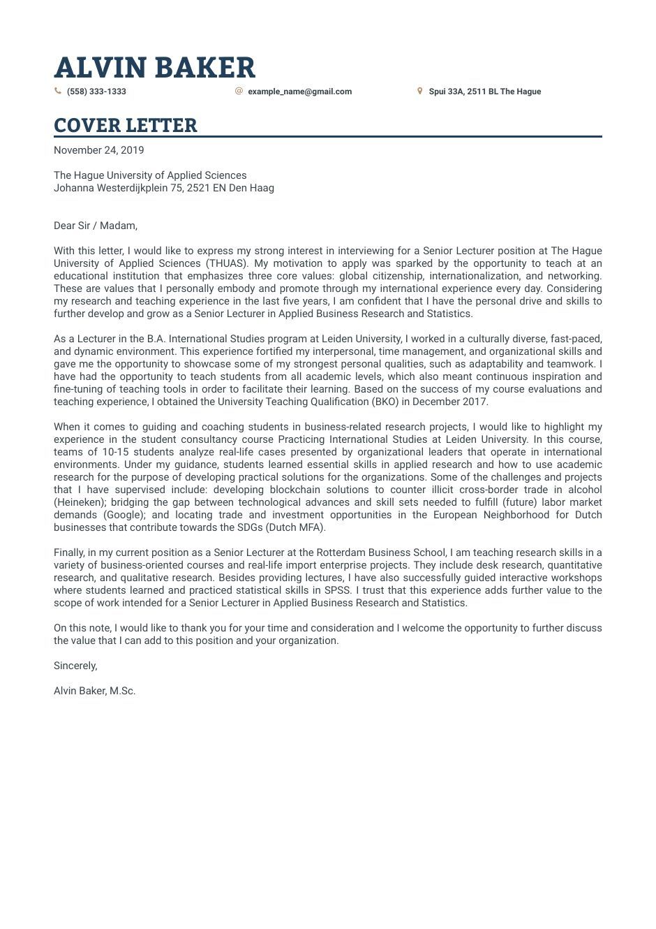 cover letter for university job