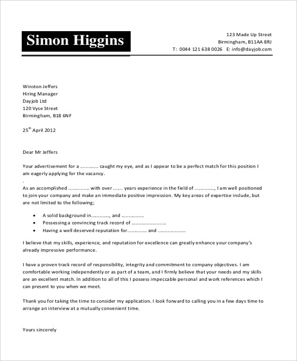 cover letter format for job application pdf
