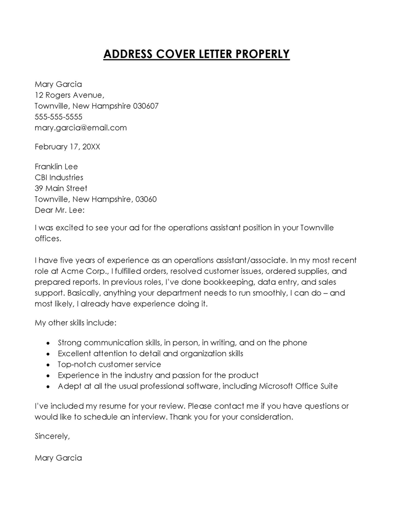 cover letter with address sample