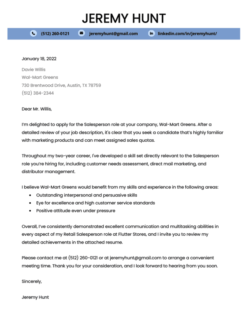 cover letter with bullet points