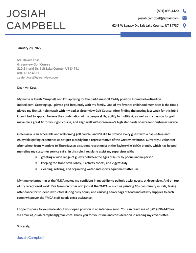 cover letter with little experience