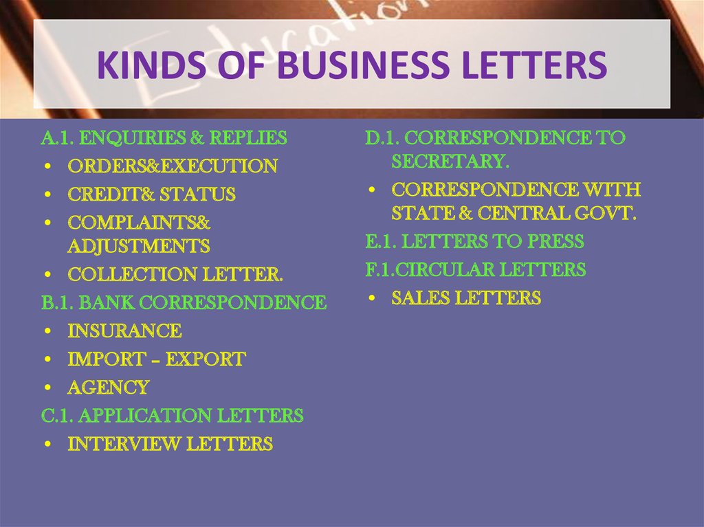 different kinds of business letters
