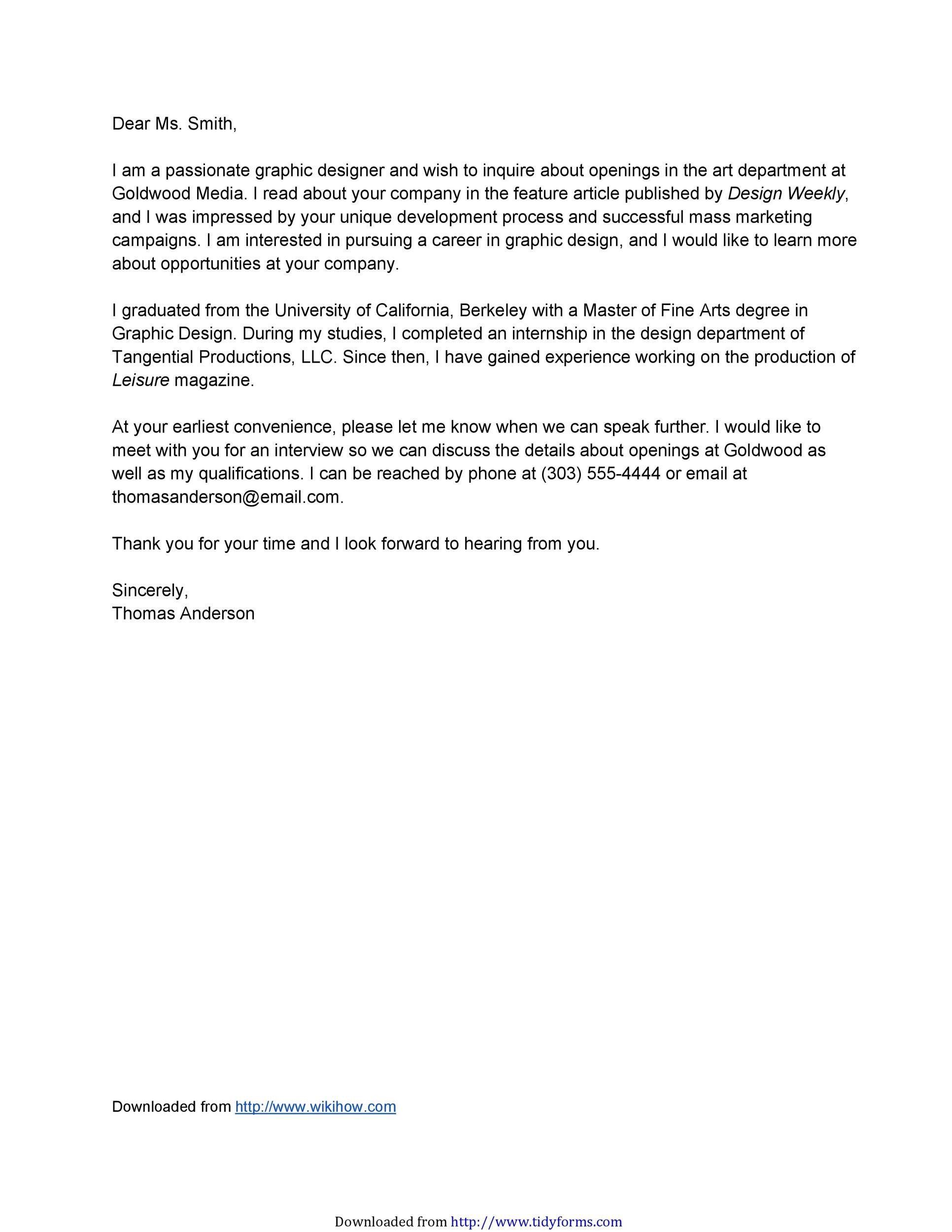 email to show interest in a job