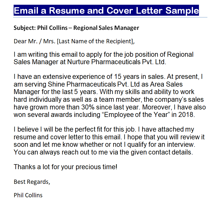 emailing resume and cover letter