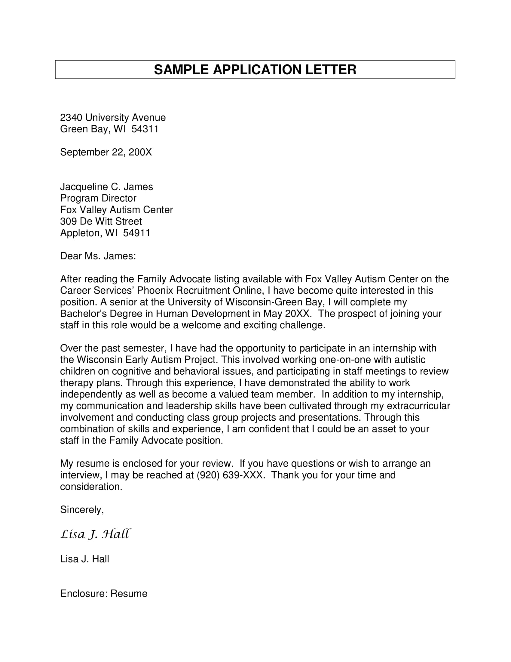 employment application letter sample pdf