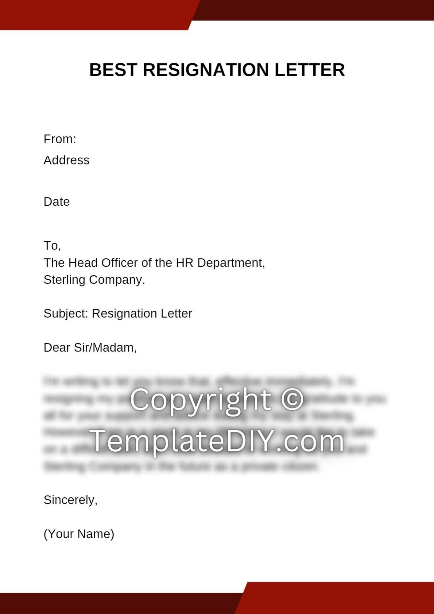 example of best resignation letter