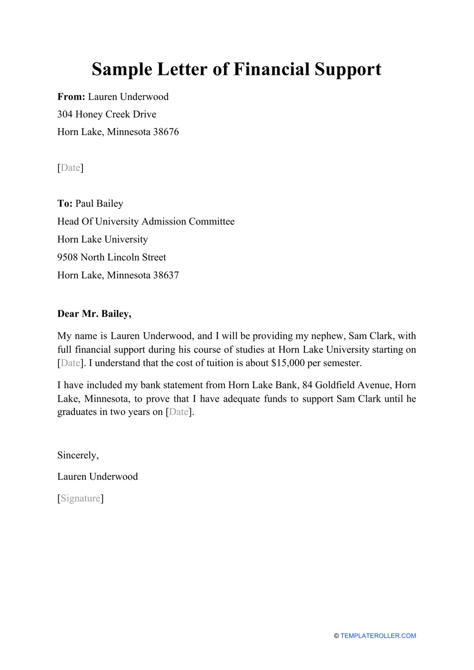 example of letter for financial assistance