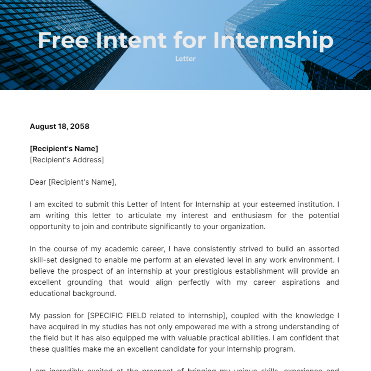 example of letter of intent for internship