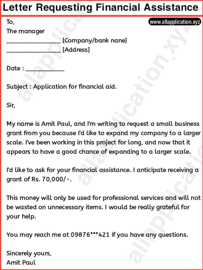 example of request letter for financial assistance
