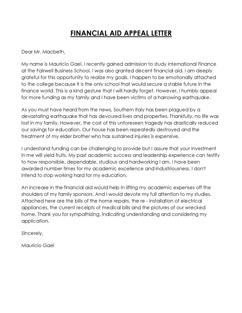 examples of appeal letters to financial aid