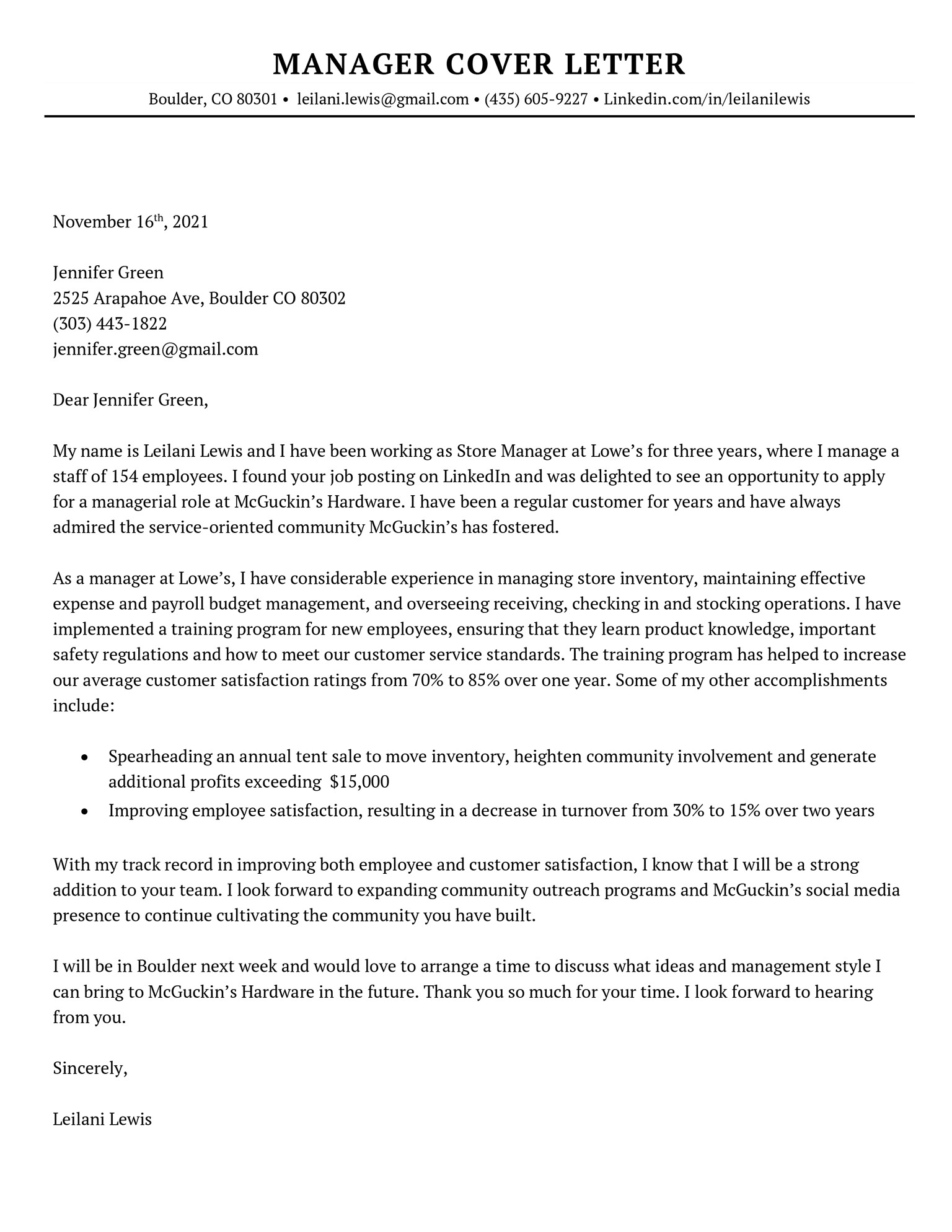examples of cover letters for management jobs