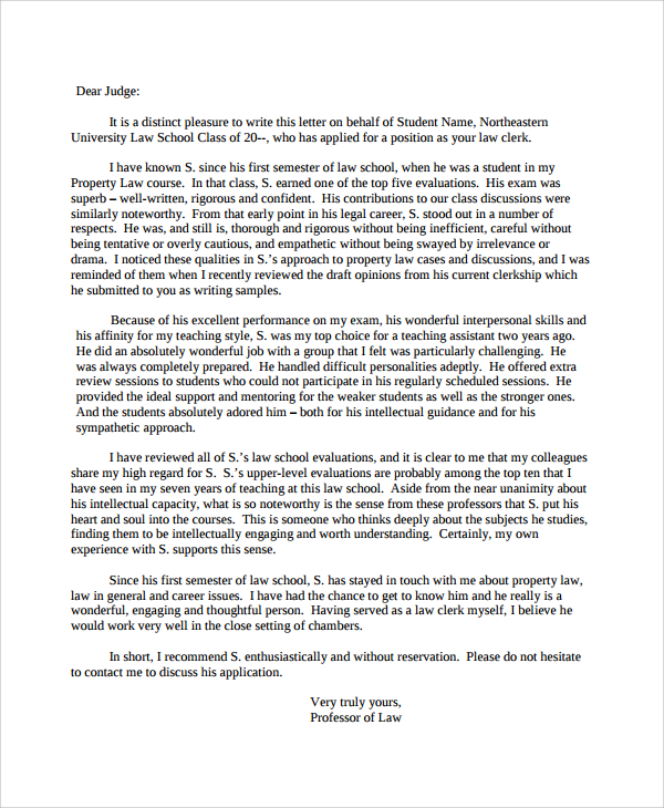 examples of letters of recommendation for lawyers