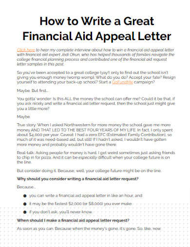 financial aid appeal letter sample pdf