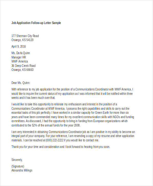follow up email after application template