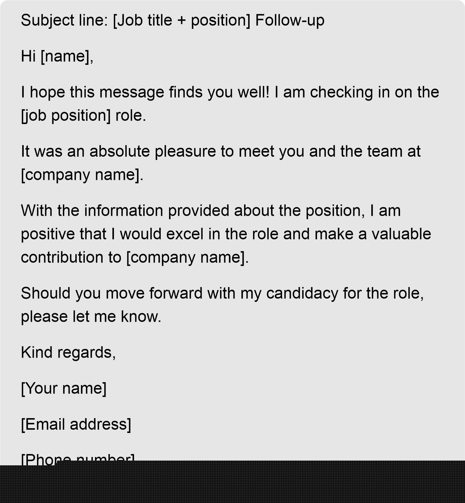 follow up email after interview status