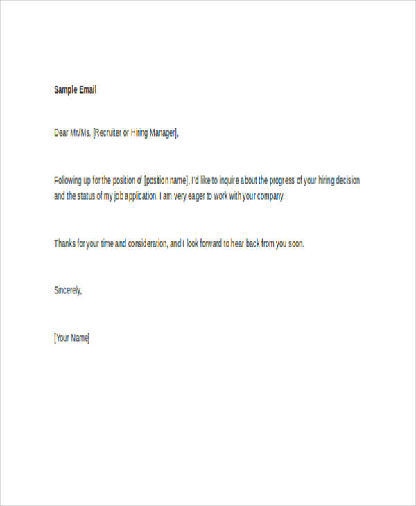 follow up email after job application example