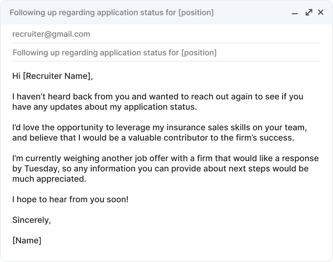 follow up email two weeks after interview