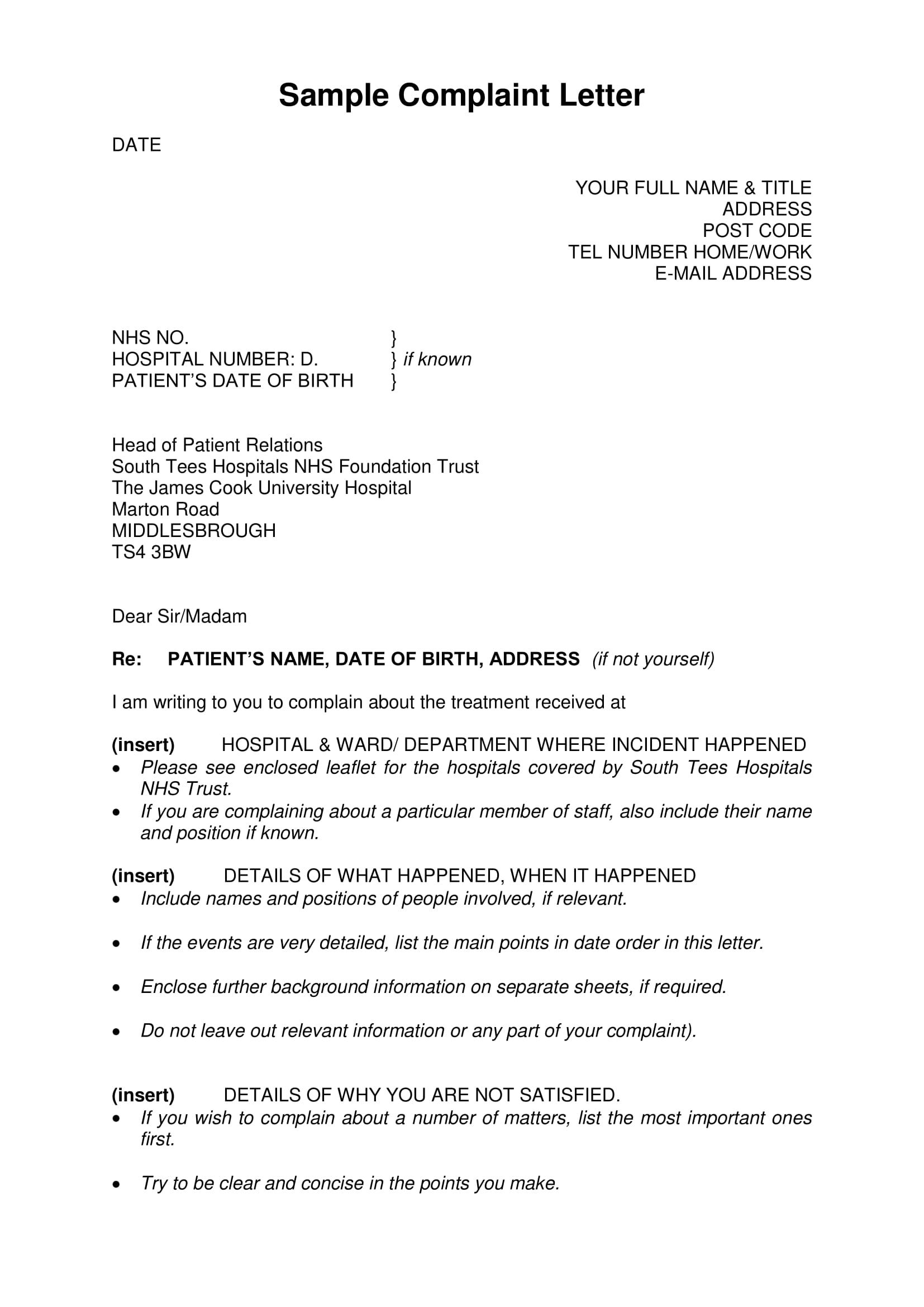 formal complaint letter sample against a person