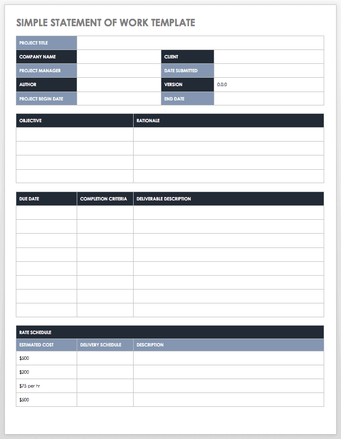 free statement of work template word