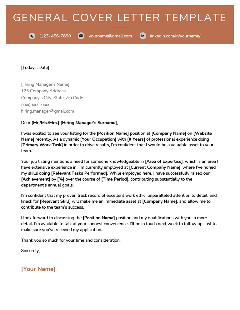 general job cover letter sample