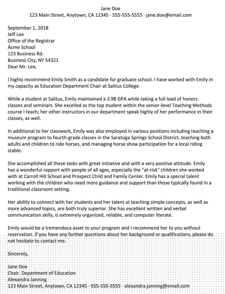 grad school letters of recommendation