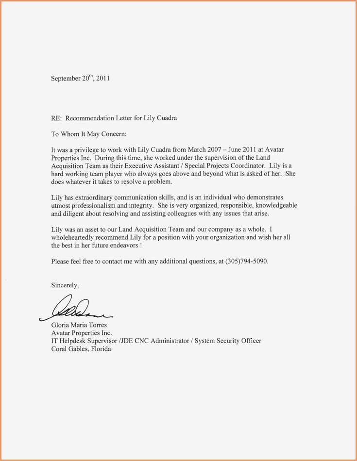 graduate reference letter from employer