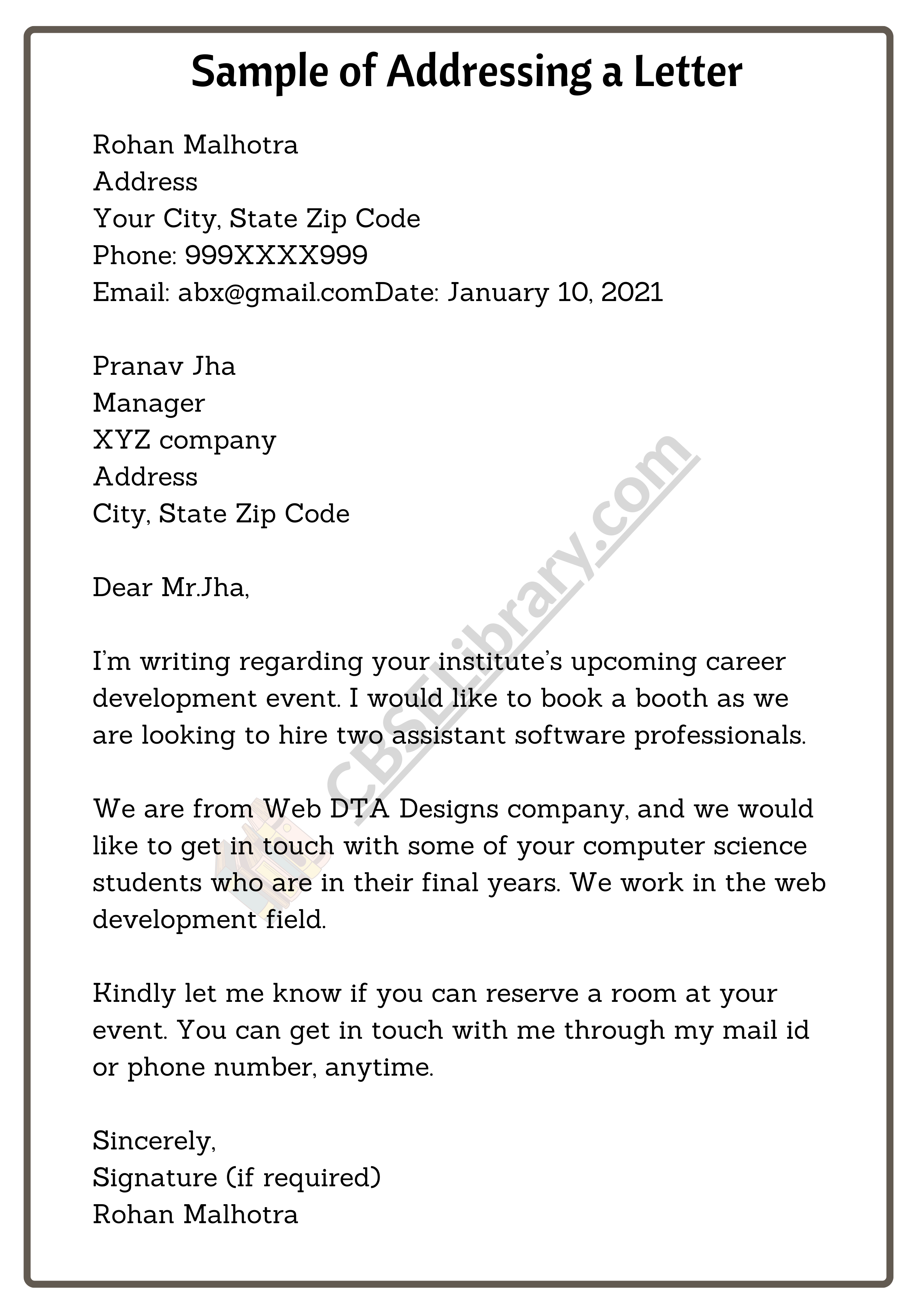 how to address a letter using email