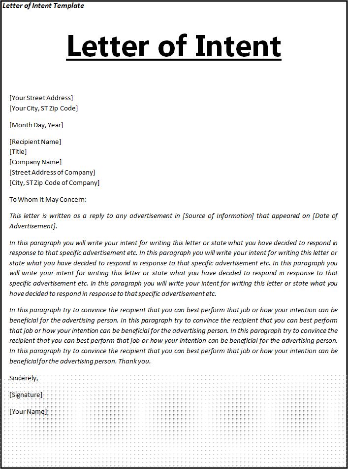 how to draft a letter of intent
